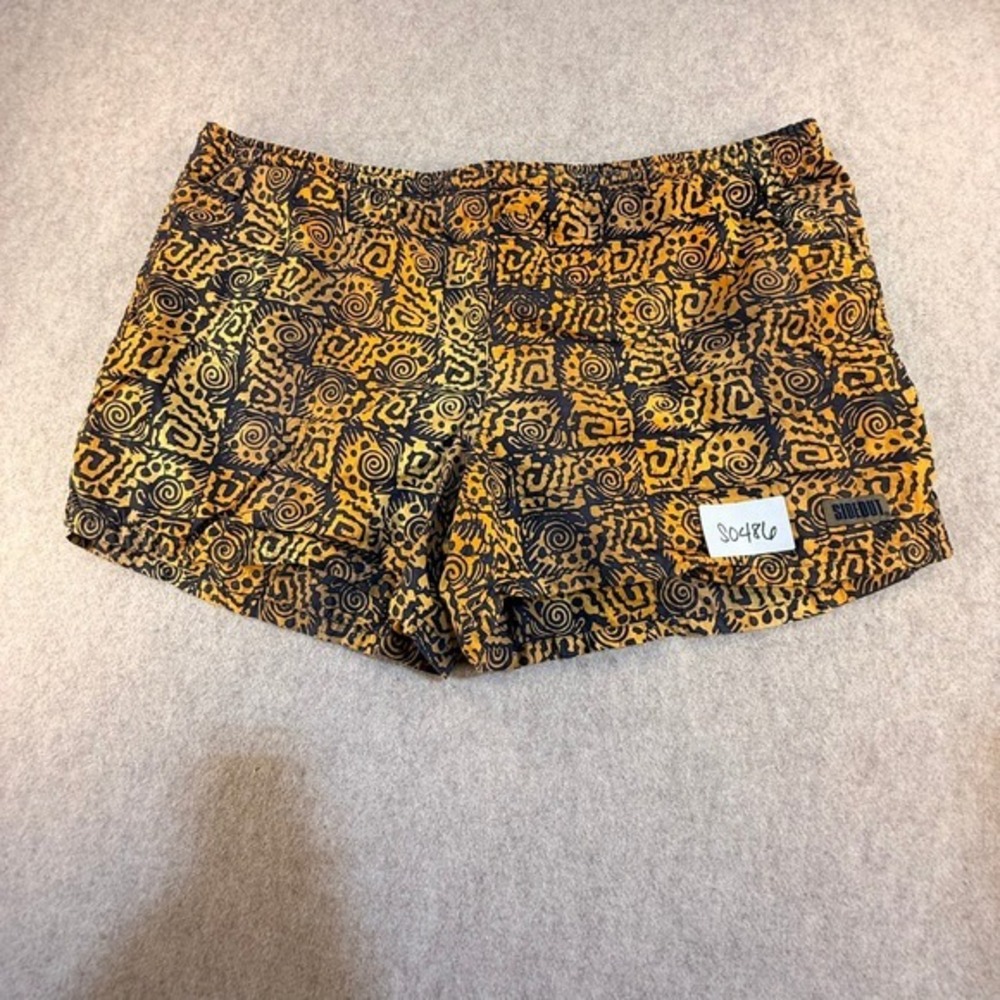 Vintage Sideout Mens Swim Trunks Orange Black Tribal Swirl Print XL 18108 90s